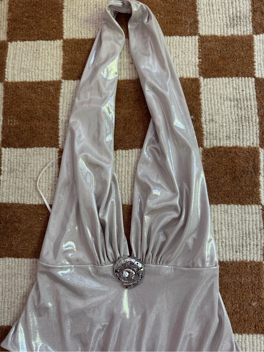 Zara Silver Shimmer Halter Bodysuit
